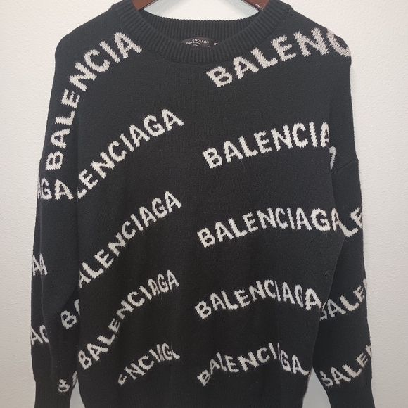 Balenciaga Sweaters - Balenciaga Black Logo Knit Sweater
